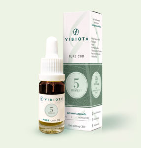 Product photo VIBIOTA Bio "Pure CBD" Oil 5%, pure CBD crystals, (with a mixture of MCT and hemp seed oil) in a 10ml bottle